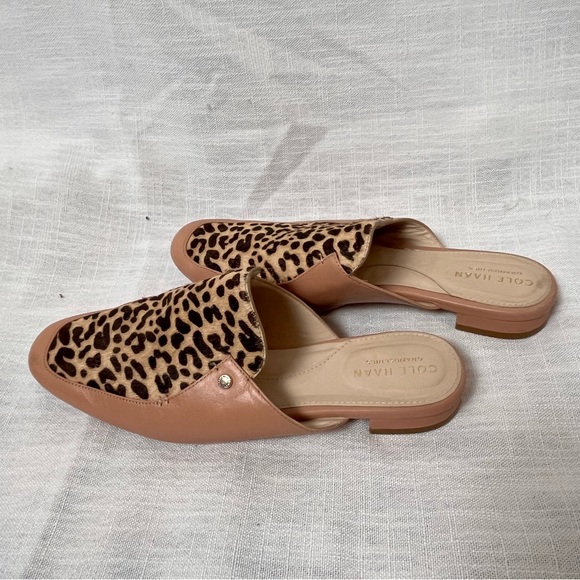 Cole Haan Leather Authentic Fur Leopard Print Mules Flats - Women’s 7.5 - Picture 2 of 10